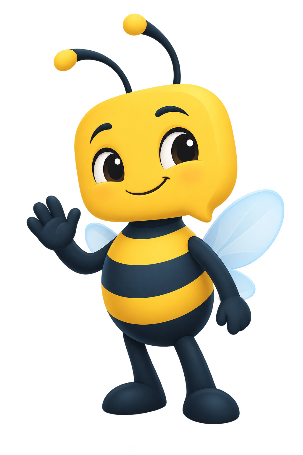 Bee, a mascote da BeZap, acenando para dar boas-vindas